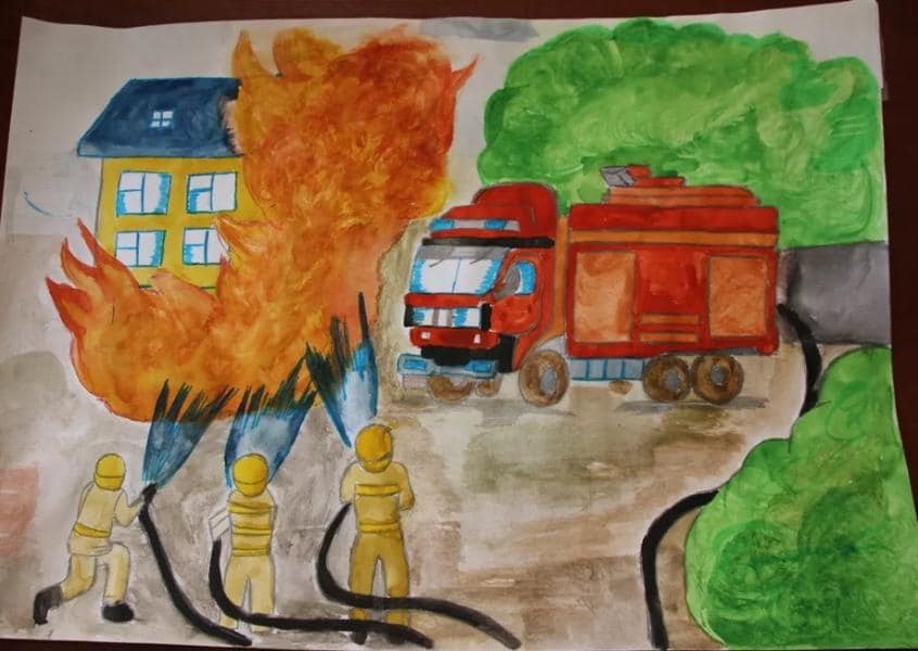 "Өрт қауіпсіздігі балалардың көзімен"тақырыбындағы 1-4 сынып оқушылардың салған суреттері