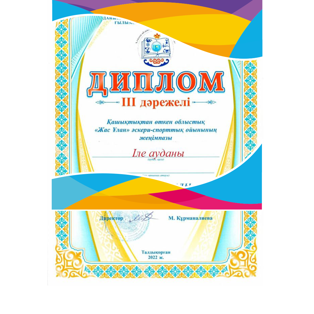 Облыстық "Жас Ұлан" әскери-спорттық ойынына қатысқан мектебіміздің "ДАЛА ҚЫРАНЫ" тобы қашықтықтан өткен облыстық"Жас Ұлан" әскери-спорттық ойынының 3 дәрежелі жеңімпазы атанды.Жетекшісі А.Қақпақов.Жеңістеріңіз құтты болсын!!!